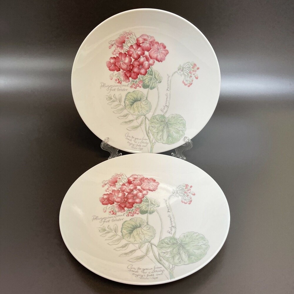 Lenox Geranium Artist Sketchbook by Louise Le Luyer Dinner Plates‎ 11" Lot of 2